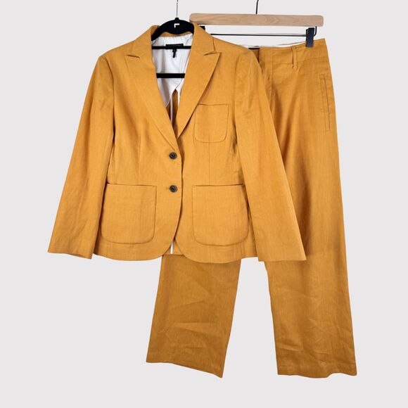 Rag & Bone Womens Suit Set Yellow Linen Tailored Blazer Straight Trouser Size 2 - Picture 1 of 16
